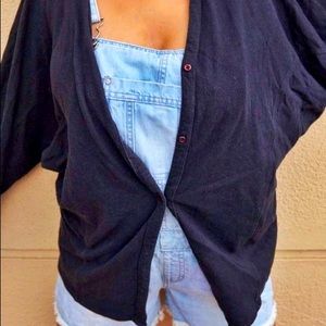 Black front open cotton cardigan